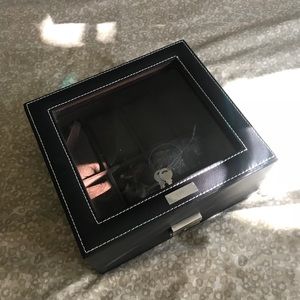 Leather Time Piece holder glass top